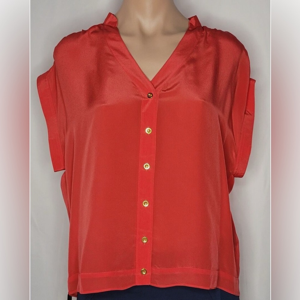 BEBE Jet Set Open Back Silk Blouse